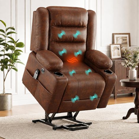 Elektrischer Massagesessel mit 2 Motoren und Aufstehhilfe für Senioren, verstellbarer TV-Sessel mit Massage- und Wärmefunktion, Braun (1/5)