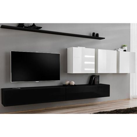 Meuble TV Mural Design "Switch VII" 340cm Noir & Blanc (1/5)