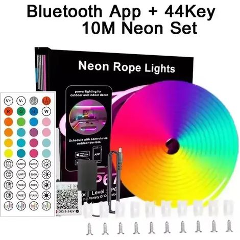 Guirlande lumineuse LED néon (10 m - Prise UE) étanche et flexible, avec contrôle musical et changement de couleur, idéale pour la décoration de chambre. (1/5)