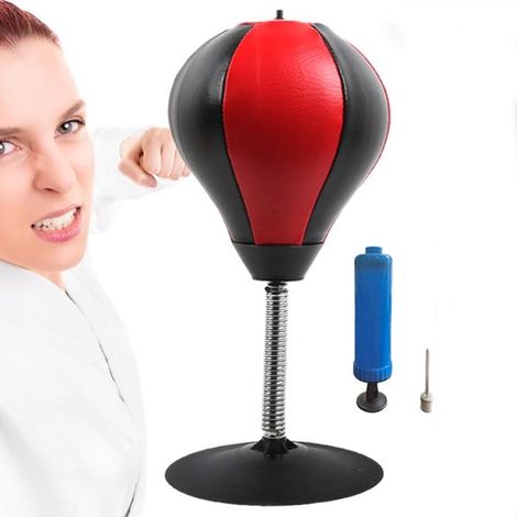 Sac de frappe de bureau - Balle anti-stress - Sac de frappe pour le bureau - Balle de frappe - Jouet anti-stress - PU - Noir et rouge (1/5)