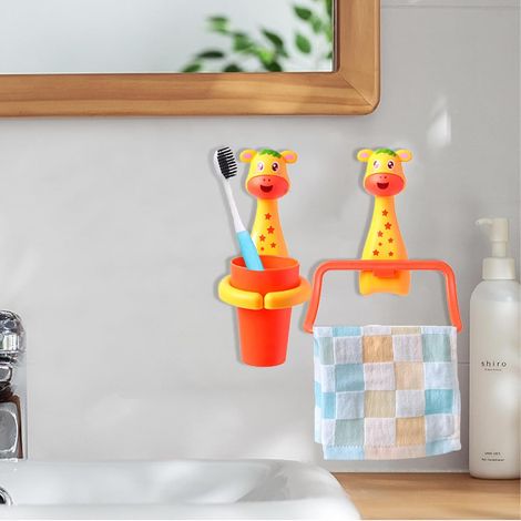 Kinderzahnbürstenhalter in Giraffenform, Cartoon-Design, kein Bohren erforderlich, lustig und hygienisch für Babys