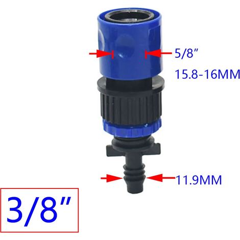 Raccord rapide pour tuyau d'arrosage (3I8 x B) : 1/4 pouce, 3/8 pouce, 1/2 pouce, 3/4 pouce, 1 pouce, 4/7 mm, 8/11 mm, 16 mm, 20 mm, 25 mm (barboteur inclus, 1 pièce) (1/5)