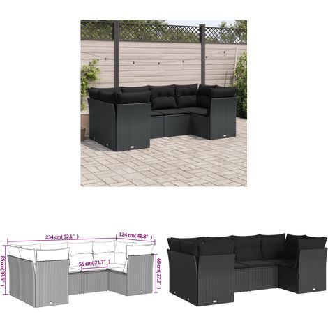 Salon de jardin 6 pcs avec coussins noir résine tressée - Salon De Jardin - Canapé Extérieur - Meuble De Jardin - Set Salon De Jardin - Mobilier De Jardin - Home & Living (1/3)