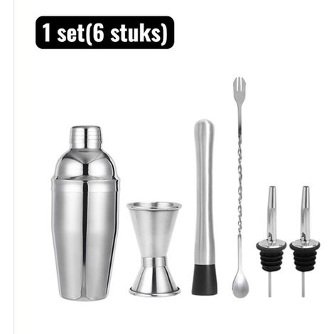 set (6 pièces) - Kits de cocktail - Shaker à cocktail professionnel - Kit de bar à domicile complet de 6 pièces pour débutants et experts - Argent (1/5)