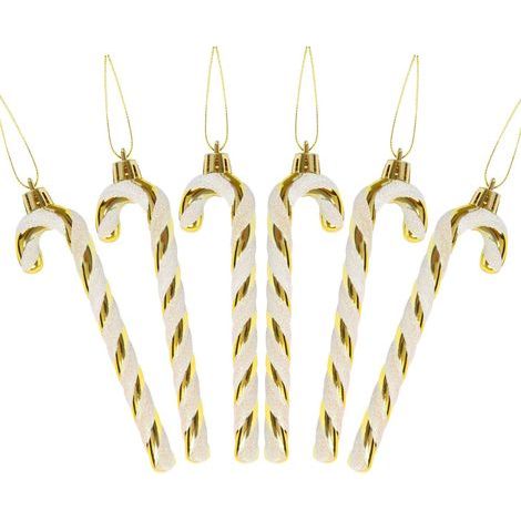 Canne à Sucre Plastique Noël Dorée et Blanche, Décoration Festive pour Arbres de Noël,6 pièces Candy Cane Déco pour Sapin et Maison,Canne à Sucre Déco de Noel(Or) (1/5)