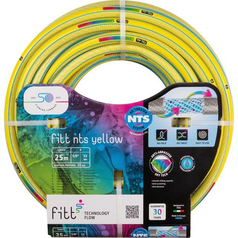 FITT NTS YELLOW 5/8" (15mm) 25 m - Tuyau d'Arrosage pour Jardins pour Utilisation Intensive, Robuste et malléable, pour Usage intensif