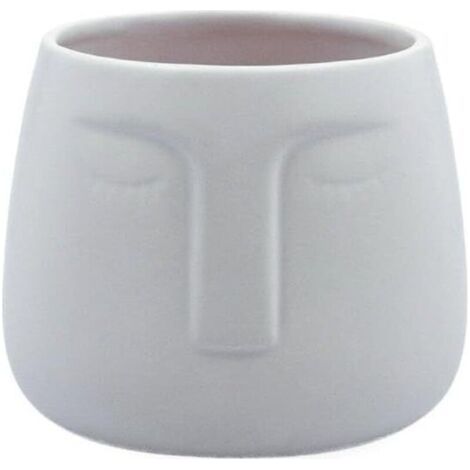 Pot de plante en céramique blanc style scandinave visage 15.7 x 15 cm (1/4)