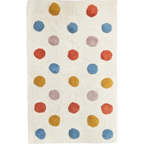 Tapis enfant 90 x 150 cm en coton shaggy avec pois multicolore - BABE (1/5)