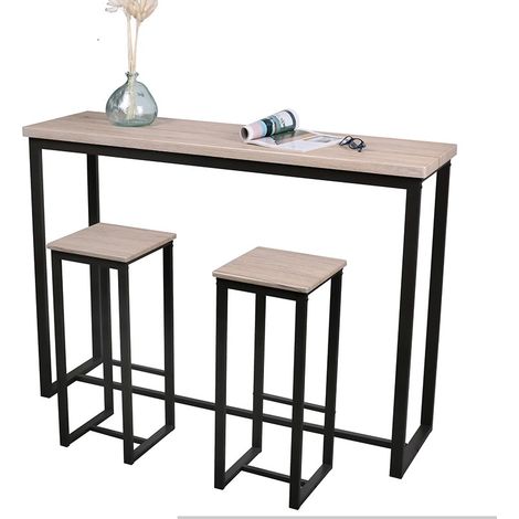 Table de bar murale avec 2 tabourets - Dock - Noir et chêne - Livraison gratuite (1/3)