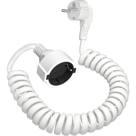 1 Rallonge Spiralée, Câble Extensible 0,76m-4m, Fiche Schuko IP20, Cuivre H05VV-F, Intérieur Extérieur