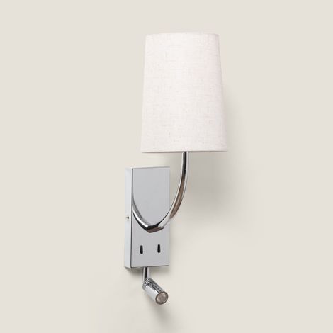 Applique Murale avec Abat-jour Métal et Lin et Lampe de Lecture Suite  Chromé ↑51 cm (1/5)