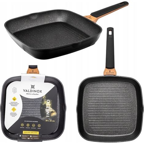 Padella grill nera con rivestimento antiaderente resistente Valdinox Initio 26 cm