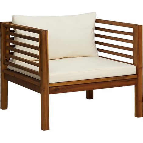 Silla de jardín y cojines blanco crema madera maciza de acacia vidaXL (1/5)