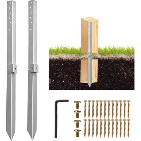 Lot de 2 piquets d'ancrage pour poteaux de clôture, piquets d'ancrage de réparation pour poteaux de clôture inclinés/cassés, faciles à installer et double ferme (1/5)
