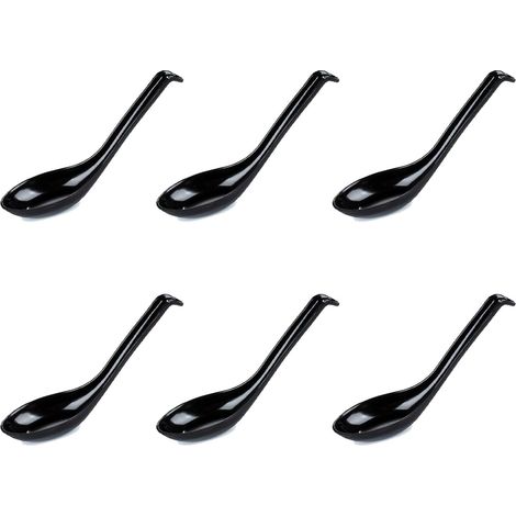 Reislöffel aus Melamin mit langem Griff, ideal für Nudeln und Suppe (schwarz). (1/5)