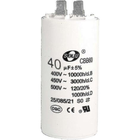 Condensateur 40 uF 450 V AC 50/60 Hz pour pompe à eau et compresseur d'air - cylindre blanc (1/5)