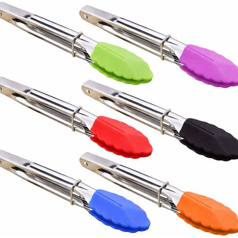 Pinzette con punta in silicone di piccole dimensioni - Mini pinzette da 18 cm - Confezione da 6 (verde, rosso, blu, viola, nero, arancione) (1/5)