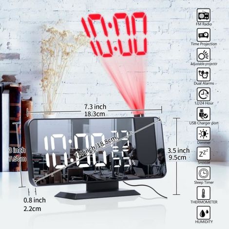 Radio-réveil - - Miroir LED - FM76MHz-108MHz - Luminosité réglable - USB (1/4)