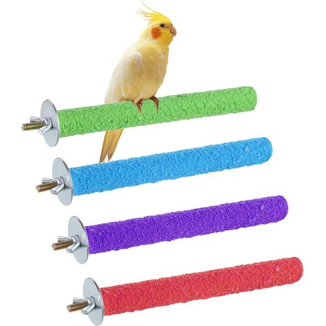 4Pcs Cockatiel Perch Bird Cage Perch Wood Parrot Stand Cage Accessories Colorful Natural Wooden Stick Paw Grinding Rough-surfaced Chew for Parakeet Cockatiel Conure Budgies Lovebird (1/5)