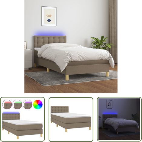 Sommier à lattes de lit avec matelas LED Taupe 100x200 Tissu (1/5)