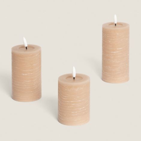 Lot de 3 Bougies LED en Cire Cylindriques Amara Beige ø7 cm (1/5)