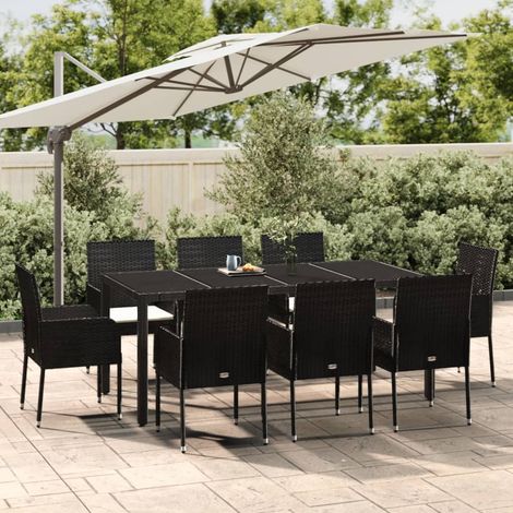 vidaXL Ensemble à manger jardin 9pcs et coussins noir résine tressée (1/5)