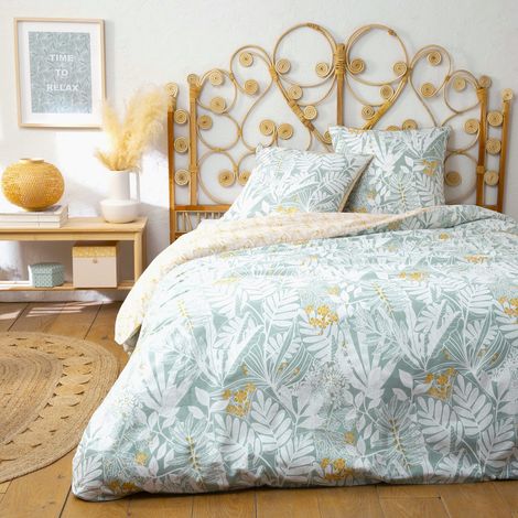 Parure de lit 2 personnes en coton 57 fils imprimé bleu 240x220cm (1/4)