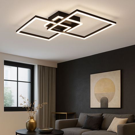 Deckenleuchte Designleuchte Deckenlampe Schlafzimmerleuchte Wohnzimmerlampe, Switch Dimmer, Metall schwarz matt, 1x LED 25W 3000Lm 3000K,L 57 cm