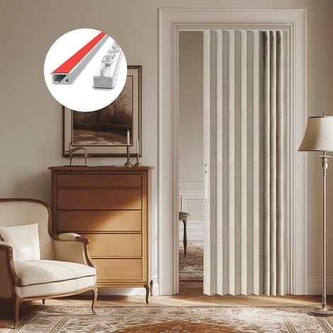 Rideau de porte 100 % occultant - Sans perçage - Porte coulissante - Avec système magnétique - Pour chambre à coucher et salon - Avec système de rails - Crème - 109 x 201 cm (l x H) (1/5)