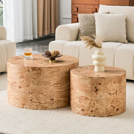 Tables Basses Gigognes Rondes avec Espaces de Rangement et Couvercle Amovible, pour Salon, MDF, Finition Bois (1/5)
