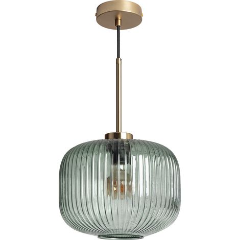 LEDKIA – Suspension en verre Edwin vert – Abat-jour réglable – Rosace or satiné – Compatible ampoule E27 – Pour espaces variés (1/5)