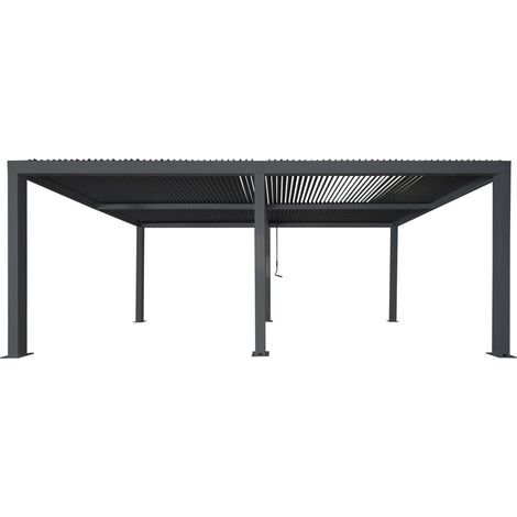[NEUWERTIG] Pergola HHG-911, Gartenpavillon Lamellen-Pavillon, 11cm-Aluminium-Gestell, Regenrinne sturmfest, 3x6m anthrazit