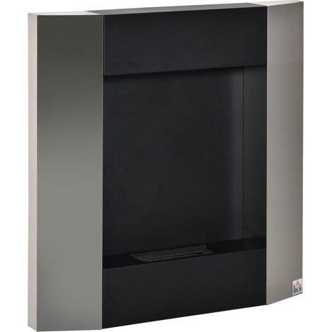 Profiter d'une Vraie Flamme sans Conduit Cheminée Bioéthanol Murale Acier 72x11x72cm Réservoir 0,7L 20m² Noir et Argent (1/5)