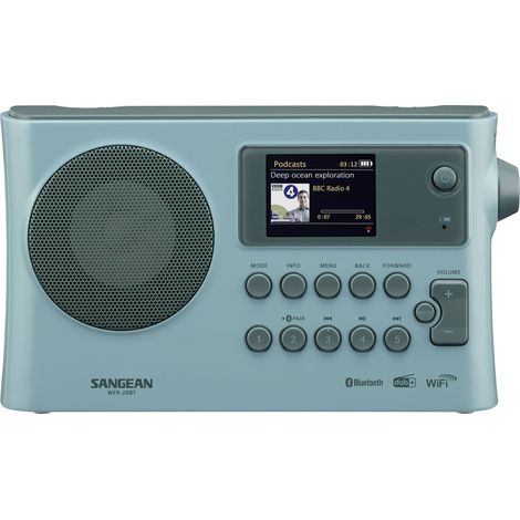 Sangean WFR-28BT Radio de table Internet DAB+, FM WiFi, Bluetooth, AUX fonction de charge de la batterie, Spotify bleu
