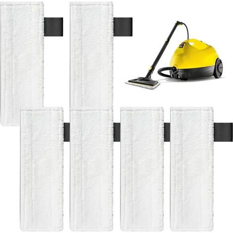 Sechs Ersatz-Mikrofasertücher für Kärcher Dampfreiniger, kompatibel mit den Modellen Kärcher Easyfix SC1, SC2, SC3, SC4 und SC5. Packung mit Mikrofasertüchern.