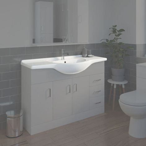 Bathroom WC Basin 1200mm Compact Sink Single Tap Hole White BASIN ONLY