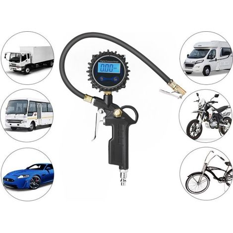 Digitale elektronische Reifendruckpistole mit blauem Display, Gehäuse aus Aluminiumlegierung gemäß europäischen Normen, hochpräzise Reifendruckmessung. (1/4)