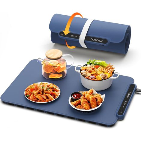 Chauffe Plat Électrique, Plateau Chauffant Électrique Température Ajustable, Portable Pliable Chauffe-Assiette Alimentaire en Nano-Silicone pour Fêtes, Buffets, Réunions de Famille (1/5)