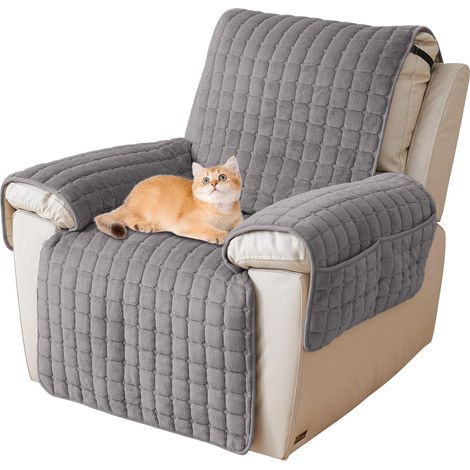 Housses de Protege Fauteuil avec Poches et Élastique,Relax Electrique Antidérapant Gris Foncé (1/5)