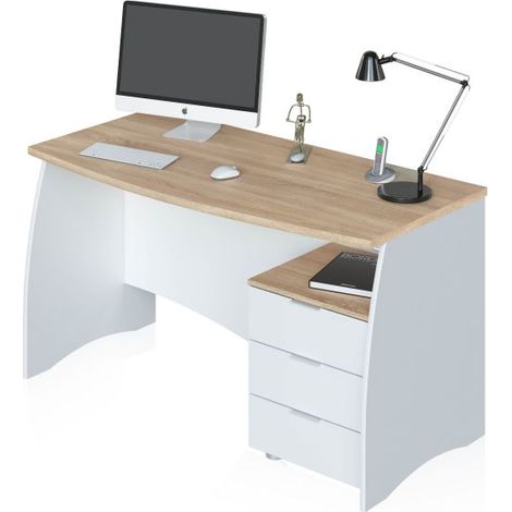 Mesa de escritorio Elan 3 cajones Blanco Artik (Blanco Mate) - Roble Canadian (ancho) x 74cm (alto) (1/5)
