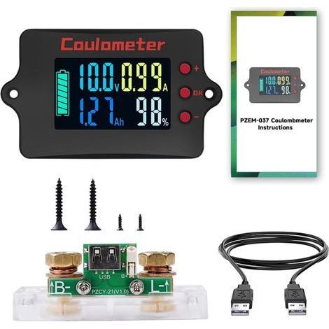 100A Batterieregler 12V 24V 36V 48V Batteriemonitor 8-120V Universal Lithium Batterie Spannung Amperemeter Reines Kupfer Strom + 2m USB-Kabel (Farbbildschirm) (1/5)