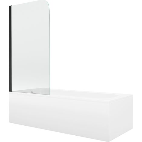 Mexen Vega Rechteckige Wanne 160 x 70 cm mit Verkleidung und 1-flügeliger Duschwand 70 cm, transparent, schwarz (1/5)