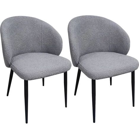 Lot 2 chaises de repas tissu bouclette gris et pieds métal – SYRACUSE (1/5)
