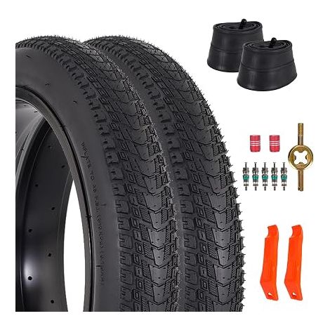Pneux et Chambres à Air pour VéLo, 20 Pouces Pneu de VTT, 20x3 Chambre à Air pour VéLo avec Levier de Pneus, Pneus de Rechange Pliables pour VTT et éLectrique (1/5)