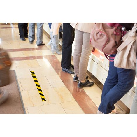 Tarifold es 197858 - Nastro adesivo per pavimento "Ultra resistente" per tutti i tipi di superfici e pavimenti "Mantenete distanza di sicurezza 2 m 80 x 8 cm, giallo/nero, confezione da 1 unità. (1/3)