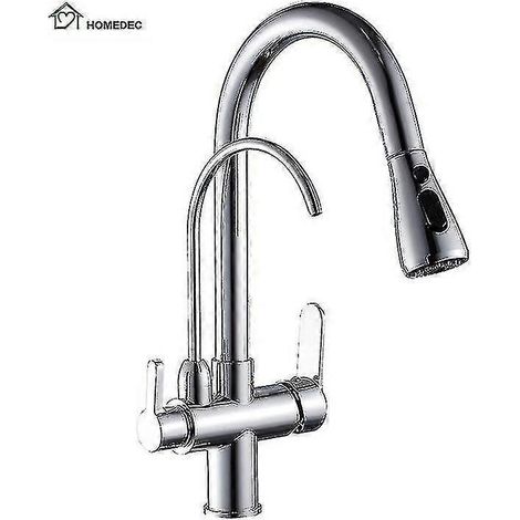 Robinet mitigeur 3 voies moderne en laiton chromé noir mat avec filtre extractible pour évier de cuisine
