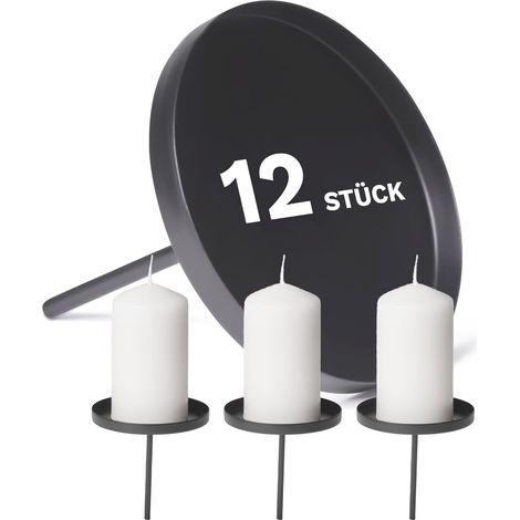 12 supports à bougies plats noirs de 8 cm pour couronne de l'Avent et décoration de Noël