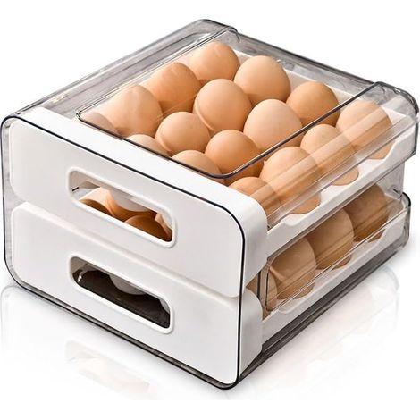 Boîte de rangement pour 32 œufs - 2 tiroirs - Empilable - Organisateur de réfrigérateur - Sans BPA - Étanche (1/5)