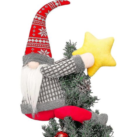 Décorations de gnomes, ornements nains en peluche de grande taille faits à la main avec chapeau à carreaux rouges étoilés (1/5)