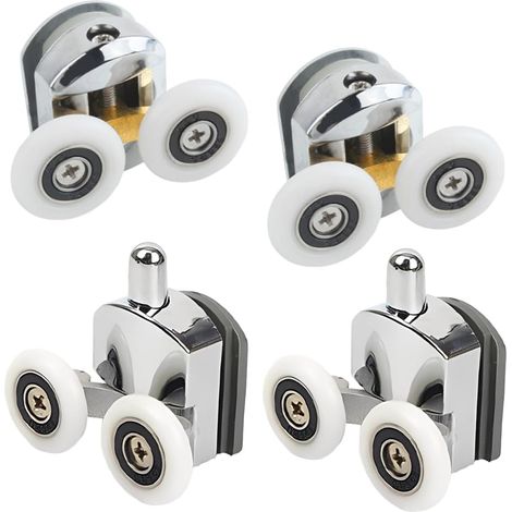 WeddHuis 4 pièces Roulettes de Porte de Douche, Roulettes porte de douche doubles 25 mm, Roulette Porte Coulissante, durables et silencieuses, Roulette Porte Coulissante Douche (1/5)